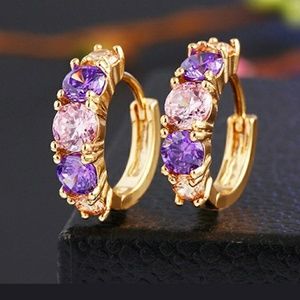 Beautiful Purple & Pink Studded Hoops